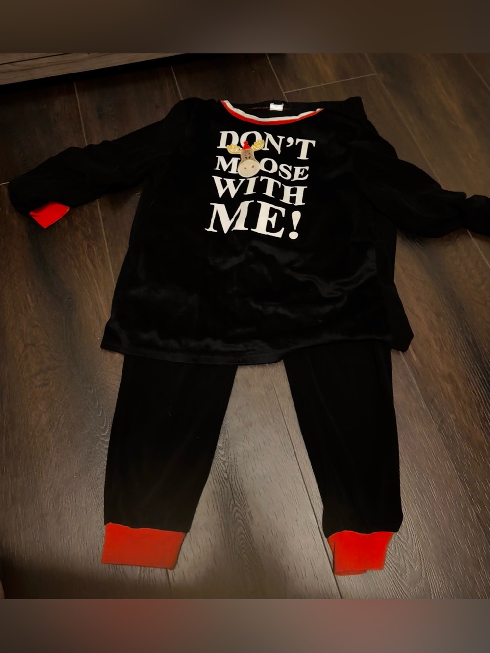 Holiday Time Women's M Fleece 2-Piece Pajama Set Moose "Don't Moose With Me"